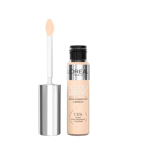 L'Oréal Paris Concealer für ein natürliches Strahlen, Feuchtigkeitsspendend und aufpolsternd, Gesichts Make-Up mit Hyaluronsäure und Koffein, True Match Radiant Serum Concealer 1R, 11 ml