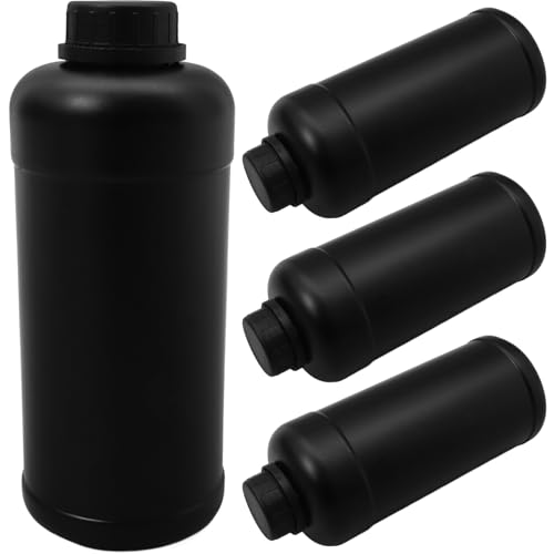 CLISPEED 4pcs Plastic Lab Chemical Reagent Bottles 1000ml Wide Mouth Liquid/Solid Sample Storage Container Sealing Bottles with Anti-theft Cap Black