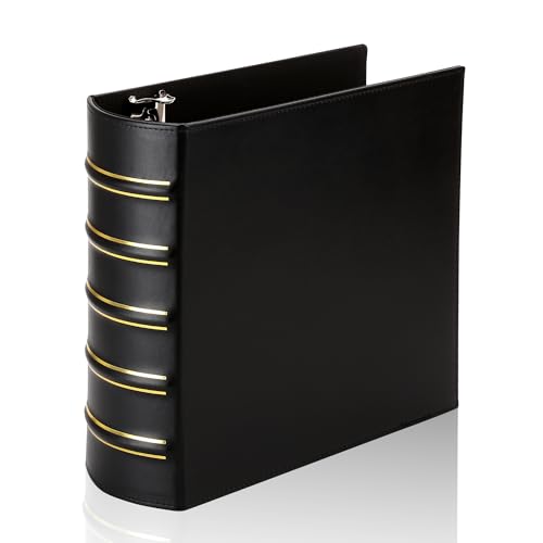 Image of LETVPVOW Vintage Hardback 3 Ring Binder 3 Inch, Professional Leather Binder 3 Ring, D Ring Binders Fits 8.5 x 11, Three Ring Binders for Photo Album, Home, School and Office Supplies- Black