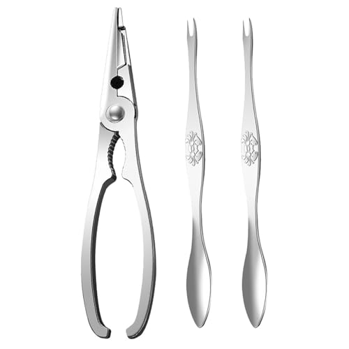Housoutil Juego de Utensilios para Comer Cangrejo y Mariscos 3 Piezas Acero Inoxidable 304 Pinza para Cangrejo y 2 Tenedores para Patas de Adecuado para Mariscos y Langosta