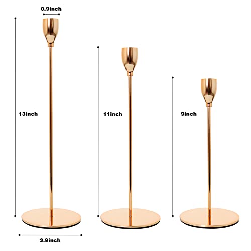 Girimax Glossy Rose Gold Candlestick Holders Set Of 3, Modern Taper Candle Holders For Mantel, Dining, Wedding, Party Home Decor #TOP1