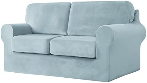 SYLC Sofa Cover with Separate Seat Cushions and Backrests Stretch Velvet Sofa Slipcover Couch Covers Furniture Protector Split Combined (Dark green,Large 4 Seat Set 7 PCS)