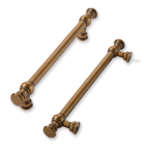khtumeware 2 Pack 6inch(152mm) Hole Center Antique Brass Cabinet Pulls Solid Heavy Duty Pull Cabinet Hardware Handle for Kitchens cabinets Dressers Pull for Bathroom by khtumeware - Used condition - US$8.39