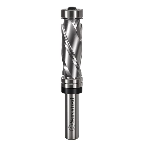 Serestool Top and Bottom Bearing Flush Trim Router Bit 1/2 Shank 3/4 Cutting Diameter 2 Cutting Length Up&Down Compression Cut Carbide Spiral Pattern Template Bit for Wood Trimming