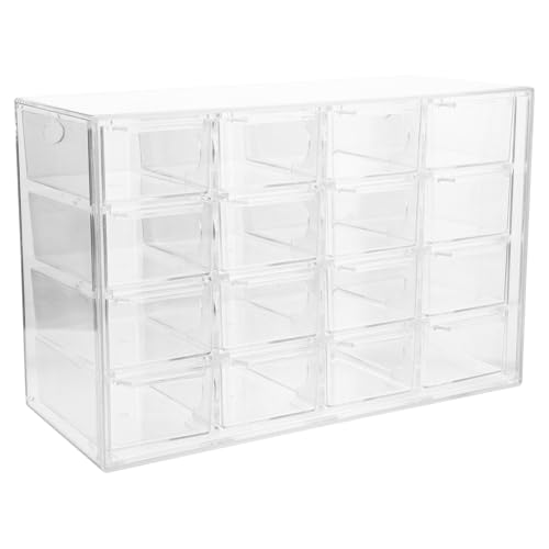 GALPADA Organizador de Joyas Transparente 16 Compartimentos Caja de Almacenamiento de Plástico Cajón Extraíble Organizador de Escritorio para Oficina y Tocador 24 X 15 X 10 CM