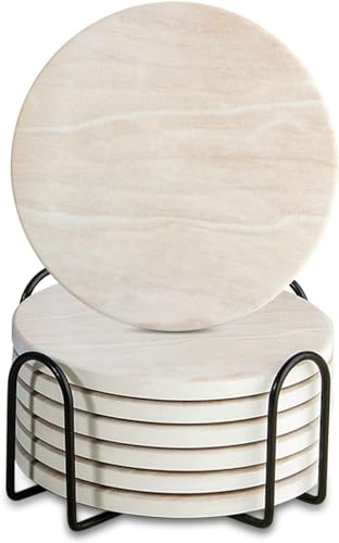 Untersetzer Set of 8, Burncalue Keramik Untersetz einem Aufbewahrungsregal, Absorbierenden Untersetz Fur Arten Von GeträNken, Marmormuster, 4 Inches