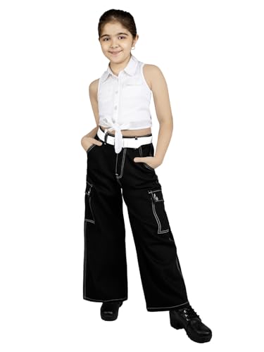 Image of Naughty Ninos Girls Comfort Fit Black Denim Cargo Pants for 5 to 15 Years