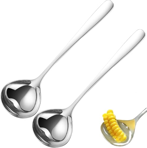 Heyumybit 2 Pcs Stainless Steel Kitchen Ladle Set,Kitchen Big Soup Ladle for Cooking,Small Deep Spoon 20.5cm,Long Handle Soup Spoon for Home and Restaurant Use