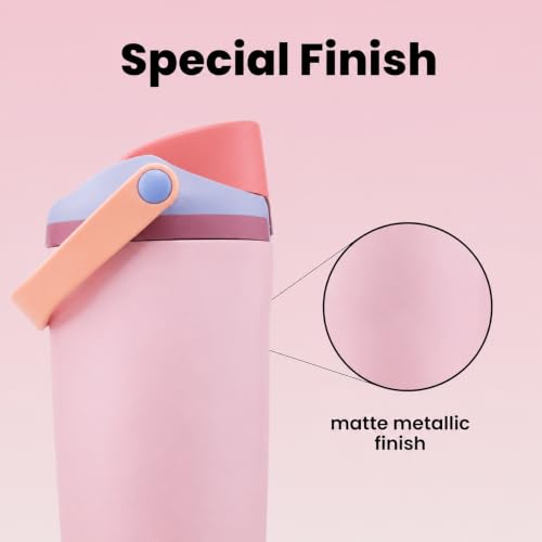 Image of KELVEE FreeSip Sway 900ml Insulated Stainless Steel Water Tumbler with Two-Way Spout & Straw, Bucket Handle, Leak-Proof BPA-Free Sports & Travel Sipper for School, Gym & Outdoor (Bubblegum)