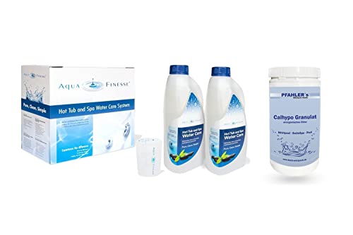 AquaFinesse Wasserpflegeset Verkaufsbox + Calhypo anorganisches Chlorgranulat Whirlpool Wasserpflege aqua finesse hot tub spa water care system all in one Pflegemittel Wasserpflege set