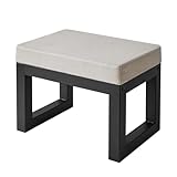 IBUYKE 16インチ スモール フットスツール オットマン 長方形リネン フットレスト パッド入りシートとメタルレッグ付き モダンオットマン リビングルーム ベッドルーム 玄関 カウチ用 グレー JPWBD001G