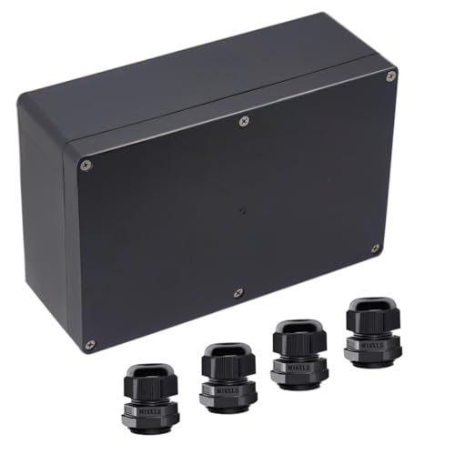 Otdorpatio Junction Box IP65 Waterproof ABS Plastic Electrical Project Case Power Junction Boxes, Project Box with 4 PCS M16 Cable Glands 9.06x5.90x3.43 inch (230 x 150 x87 mm)