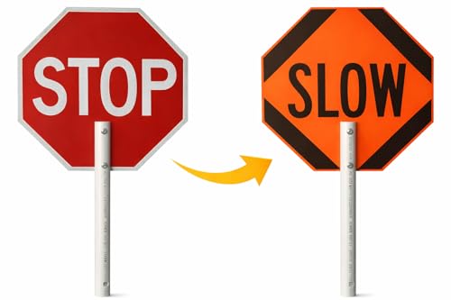 18" STOP/SLOW Traffic Control Paddle – Reflective Sheeting Options – Paddle Only or With Staff (Paddle Only, 18 in – HI/Diamond Grade)