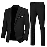 Mens Suit Formal 2 Piece Suit Set Slim Fit Suit Jacket and Pants Solid Black Prom Suit for Wedding Party Tuxedo for Men XXL