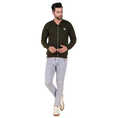 Image of RIPON Men Solid Fleece jacket (XL, OLIVE)