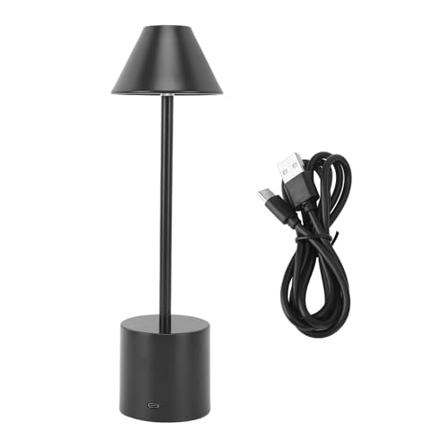WOHPNLE LED Table Lamp, 3 Color Modes Dimmable Portable Cordless Metal Desk Light 2000mAh Type C Charging for Bedside Room (Black)