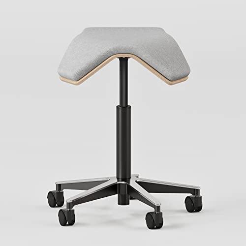 Image of Branch Saddle Chair, Ergonomic Rolling Stool | Birch Plywood Frame and Recycled Seat Fabric, Height Adjustable Saddle Seat for Active Sitting and Better Posture, Dove