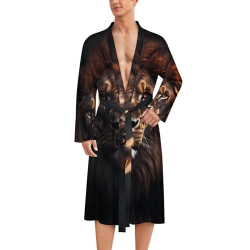 Animal King Lion Mens Robe Soft Lightweight Knee Length Loungewear Spa Bathrobe Long Sleeved Nightgown