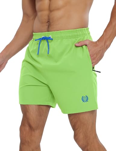 APTRO Mens Swim Shorts Quick-Dry Mesh Lining Summer Beach Shorts 4-Way Stretch Swim Trunks with Zipper Pockets Green L
