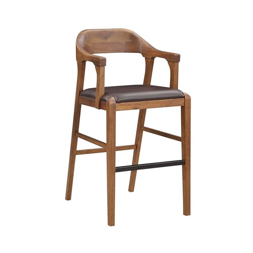 Benzara Rase Silla Butaco de 29 Pulgadas, Asiento de Cuero Sintético Marrón, Respaldo Curvo Abierto miniatura 4