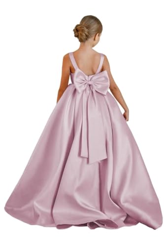 Flower Girl Dress for Wedding Satin Pageant Dresses First Communion Dress with Bow Ball Gown