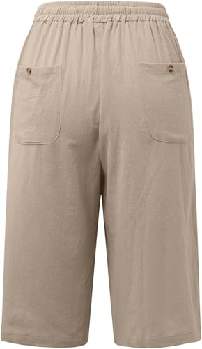 Cotton Linen Shorts for Women Casual Loose Beach Cropped Pants Summer Linen Wide Leg Shorts Pants Pockets4