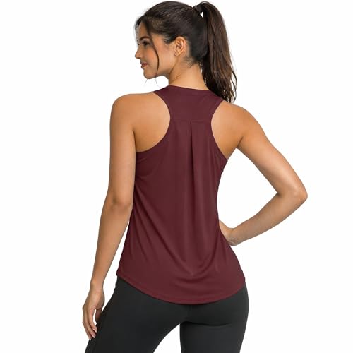 Womens Workout Tops Racerback Athletic Tank Top Lightweight Relaxed Fit Workout Shirts Women Soft Gym Tops for Women for Running Yoga Shirts and Yoga Training Maroon