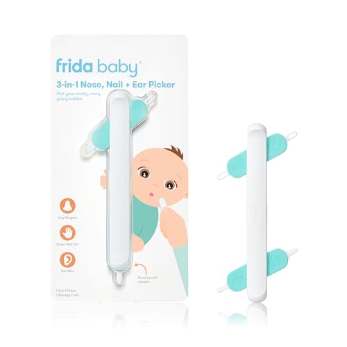 Frida Baby Picker 3 in 1 Pulizia Naso, Orecchie, Ombelico e Unghie – Kit Sicuro con 4 Accessori per Igiene Neonati – Include Custodia per Conservazione