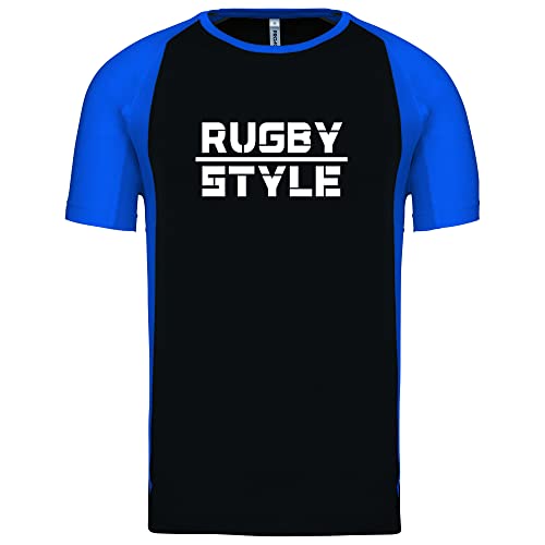 T-shirt rugby noir homme résistant et respirant en coton épais