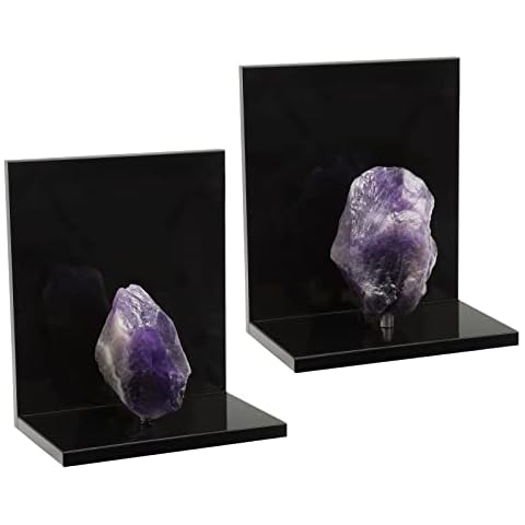 SUNYIK 2PCS Acrylic Raw Rough Stone Bookend for Shelves Tall Heavy Books Cookbooks Office Home Kitchen L Shaped, Amethyst Cover