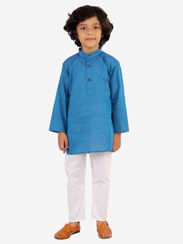 Image of superminis Baby Boys Traditional Ethnic Wear Handloom Cotton Solid Pattern Kurta With Pyjama Set