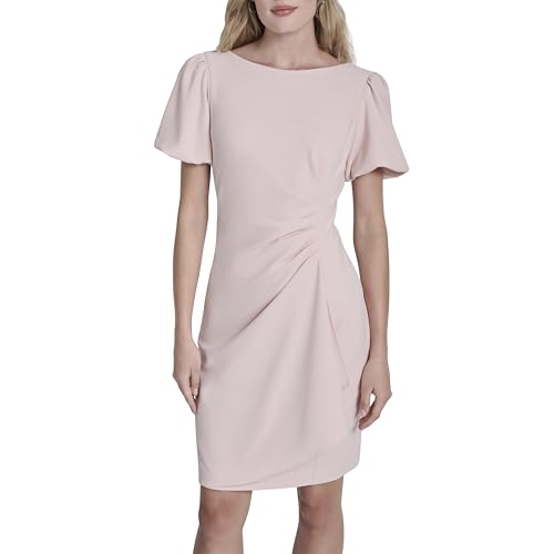 Image of DKNY Women's Short Sleeve Boat Neck Side Ruched Dress