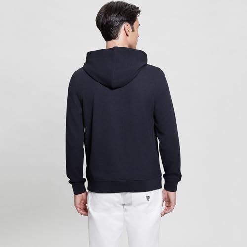 Image of GUESS Men Navy Blue Solid Hooded Full Sleeves Pullover Style Sweatshirt