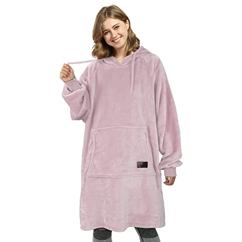 Catalonia Classy Fleece Blanket Hoodie, Oversized Wearable Blanket for Adult Women and Men Gifts, Super Soft and Warm Blanket Sweatshirt with Large Pocket, Pink