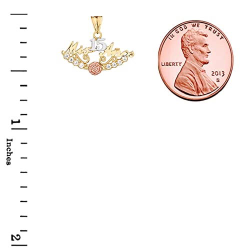 Certified 14k Gold CZ "Mis 15 Anos" Quinceanera Pendant2