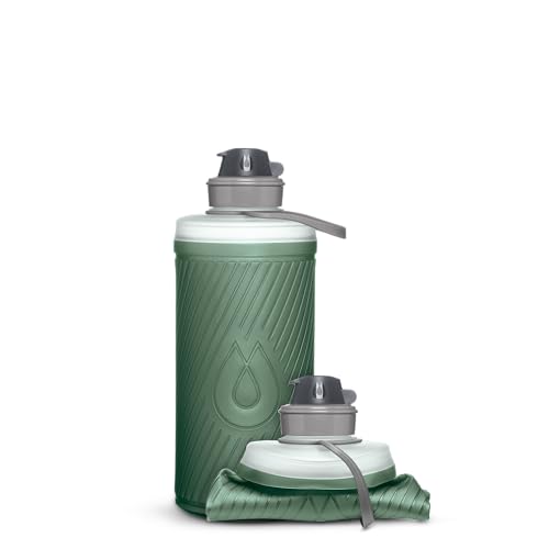 HydraPak Flux - Collapsible Backpacking Water Bottle (1 Liter) - BPA Free Ultra Light Spill-Proof Twist Cap - Sage Green