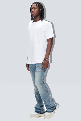 GINGTTO Mens Carpenter Jeans with Tool Pockets Stacked Flared Denim Jeans for Men Loose Lightweight Light Blue 324