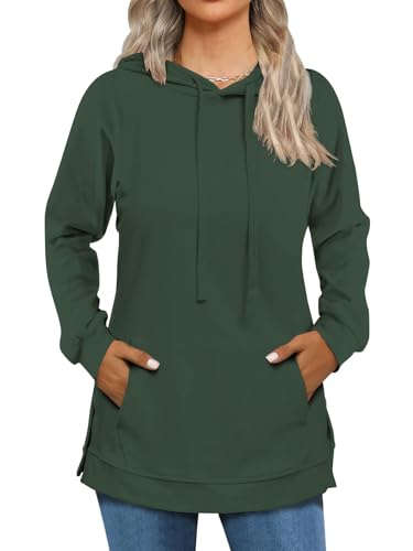 Cuptacc Sudaderas Mujer con Capucha Jersey Mujer con Bolsillo Sueter Manga Larga Invierno Otoño Moda Casual Verde Militar L 42 44