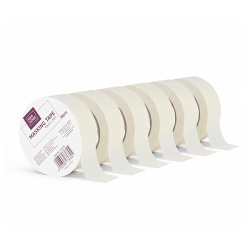 IDEA HOME Ruban de Masquage 6 Pièces - Ruban Crêpe 48mm x 50m - Ruban de Peintre, Crêpe de Peintre, Ruban Adhésif pour Travaux de Peinture, Neutre