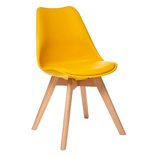 ATMOSPHERA CREATEUR D'INTERIEUR Silla Baya Amarillo Mostaza, Patas de Madera de Haya