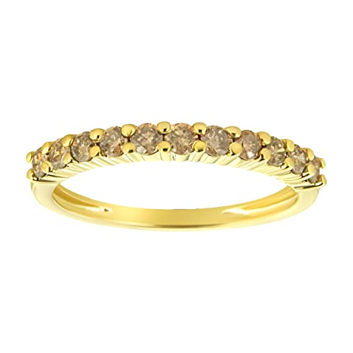 10K Yellow Gold Plated .925 Sterling Silver 1/2 Cttw Champagne Diamond Half Eternity Wedding Band Ring (Fancy Champagne Color, I1-I2 Clarity)