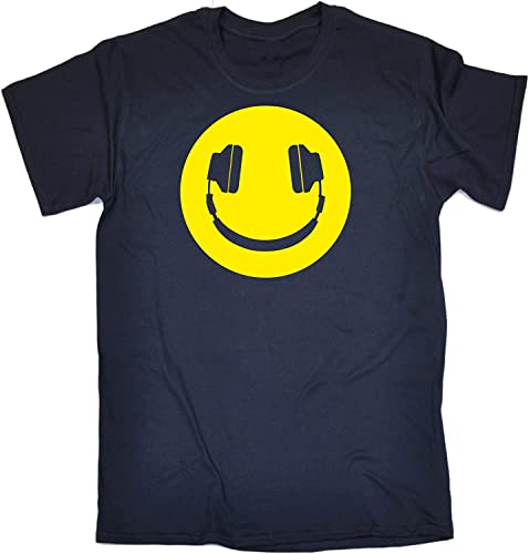 AKAILY Funny Novelty Men's Headphone Smile Design T-Shirt Blue(Medium)