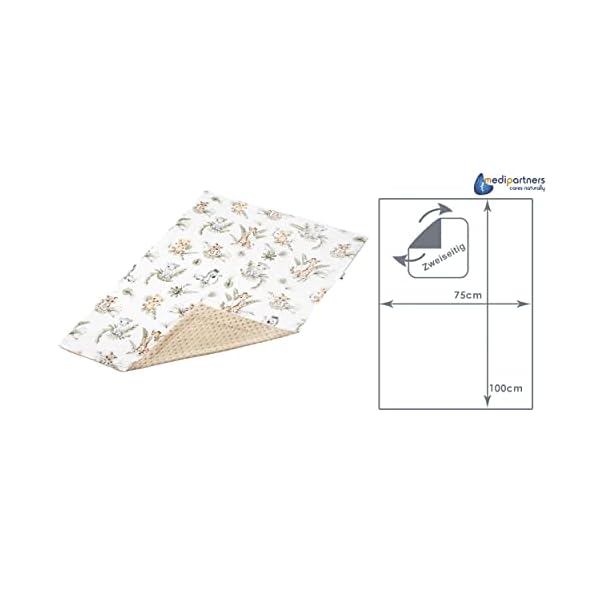 Medi Partners Krabbeldecke 100% Baumwolle 75x100cm doppelseitig multifunktional Minky Kuscheldecke für Kinderwagen weich flauschig (Safari mit beigem Minky) – Bild 4