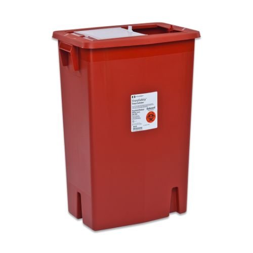 Covidien 8998S SharpSafety Sharps Container Gasketed Slide Lid, 18 gal Capacity, Red (Pack of 5)