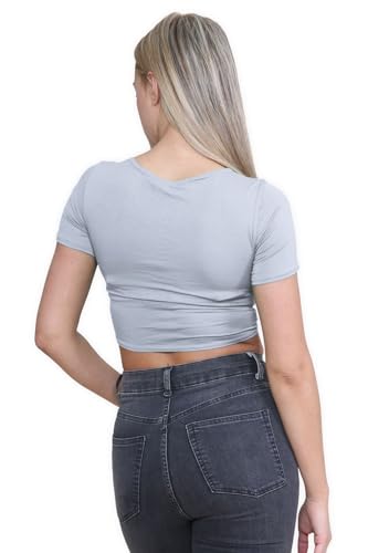 Bolero de manga corta gris mujer para cubrir hombros con ropa de tirantes 3