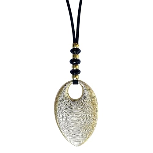 ASTER ALHELÍ - Colgante Mujer Largo con Ágata Negra y Zamak Dorado – Diseño Artesanal Ajustable – Elegancia para Cenas, Eventos y Uso Diario – Collar Moderno Dorado Mujer Ideal para Regalo