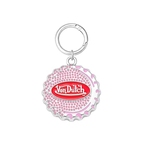 Image of Von Dutch Bag Charm Keychain, Hinged Key Ring, Bottle Cap - Pink, One size