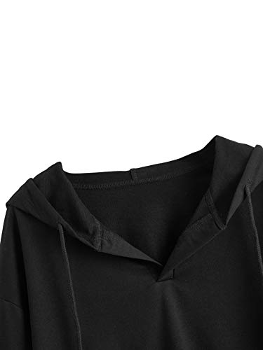 Verdusa Women's Long Sleeve Drop Shoulder Drawstring Crop Hoodie Sweatshirt Black S #TOP2