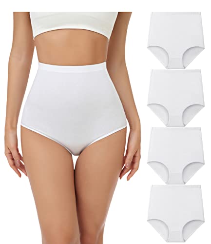 wirarpa Bragas Mujer Algodón Elásticas Culotte Súper Cintura Alta Braguitas Cómodas Cobertura Completa Pack de 4 Blanco Talla 5XL