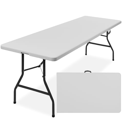 Best Choice Products 8ft Plastic Folding Table, Indoor Outdoor Heavy Duty Portable w/Handle, Lock for Picnic, Party, Pong, Camping - Light Gray